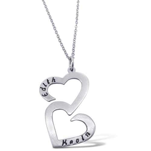 Authentic 925 Sterling Silver Linked Hearts Pendant with Free Name Engraved in Center