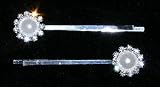 #14361 Pair of Rhinestone Pearl Flower Bobbie Pins