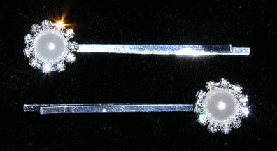 #14361 Pair of Rhinestone Pearl Flower Bobbie Pins