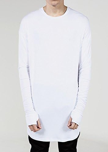 White Tyga Swag Style Man High Low Side Split Hip Hop Top Tee T Shirt Crew Curve Bottom XXL Size Chest 58 cm