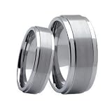 (2) Ring Set 8mm Men's & 6mm Women Brushed Step Edge Tungsten Carbide Engagement Wedding Bands (Available Sizes 4-15 Including Half Sizes)