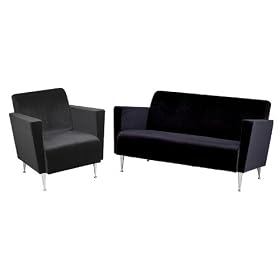 2pc Memphis Black Polyester Velvet Club Chair and Loveseat Sofa Set by Adesso