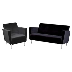 2pc Memphis Black Polyester Velvet Club Chair and Loveseat Sofa Set