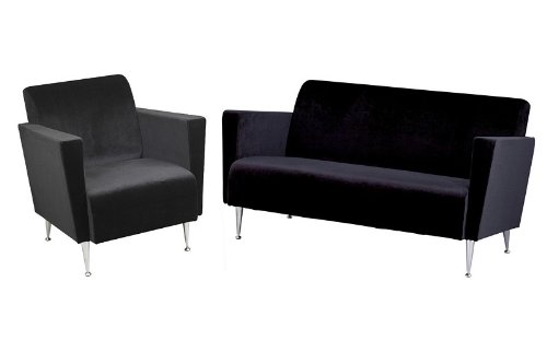 2pc Memphis Black Polyester Velvet Club Chair & Loveseat Sofa Set