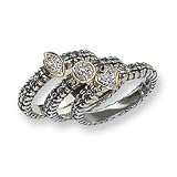 Sterling Silver 14k Diamond 3 Stackable Rings - Size 6