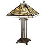 Dale Tiffany 7431/758 Aurora Mission Table Lamp, Antique Bronze and Art Glass Shade