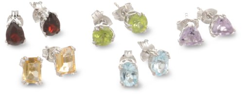 Sterling Silver Peridot, Garnet, Amethyst, Blue Topaz and Citrine Individually Boxed Stud Earring Set Sterling Silver Peridot, Garnet, Amethyst, Blue Topaz and Citrine Individually Boxed Stud Earring Set