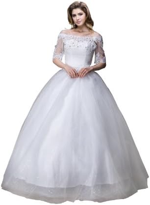 Lace One-shoulder Lace Up Floor-length Short Sleeve White Wedding Bridal White H13776 White US 0/2