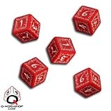 Q-Workshop: 5 Dice Set - Carved Elvish / Elven d6 Dice / Die (Red & White)