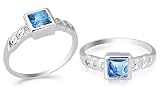 Princess Cut London Blue Topaz Ring Sterling Silver Size 8