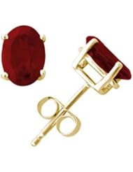 4.00CTW All-Natural Genuine 8x6 mm, Oval Ruby earrings set in 14k Yellow gold
