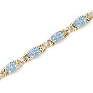 14kt Yellow Gold Diamond and Oval Aquamarine Bracelet 9ct TW by