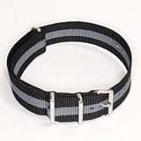 NATO Ballistic Nylon Watch Band - 16mm Black-Grey Strap - 3 Ring