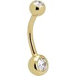 Solid 14kt Yellow Gold Clear Cz Single Gem Belly Ring