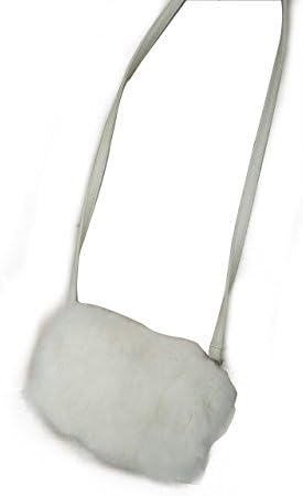 Real Fur Muff Warmers Fashion 2 in 1 Teen Girl Hand Muff &amp; Handbag Rabbit Fur Muff Hand Mittens for Teen Girl Gift (White)