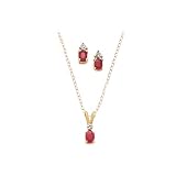 10K Yellow Gold 0.01 ct. Diamond and 3/4 ct. Oval Shaped Ruby Earrings and Necklace Jewelry Set