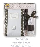 SwaddleDesigns Swaddle Designs Pink Polka Dots Collection Swaddling Blanket,Baby Lovie, and Two Burping Clothes Gift Set