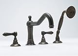 Country Bath Collection 4-Hole Deck Mount Column Spout Tub Filler with Porcelain Levers: Satin Nickel