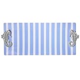 Mariposa Blue Striped Rectangular Tray w/Seahorse Handles