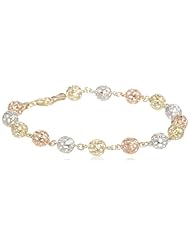 14K Tri-Color High Polished Filigree Ball Bracelet, 7.5"