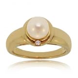 14 KT Yellow Gold Classic Ring w Pearl and Diamonds