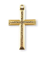Cross with Raised Center Pendant, 14 Karat Gold Over Sterling Silver with Chain