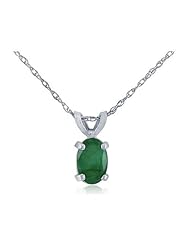 1/2ct Oval Emerald Pendant in 14k White Gold, Free 18" Necklace