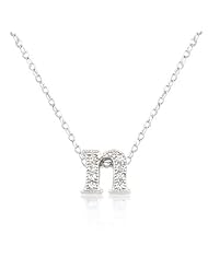 Alexander James White Gold Rhodium Plated Micro Pave Cubic Zirconia N Initial Pendant with Lobster Clasp set in Silvertone All pendants come with 16 Inch chain.