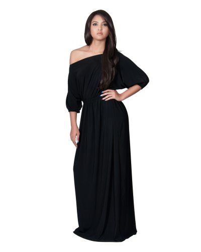 Koh Koh Women's One Shoulder Cocktail Evening Elegant Long Maxi Dress - XXXX-Large - Black