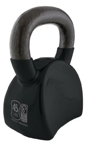 GoFit Contoured Single Vinyl Coated Kettlebell Single With Bob Harper Training Dvd (Black, 45Lb)
