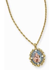 The Vatican Library Collection Mary and Child 1 3/4" Gold Tone Pendant w/28" Rope Chain & Box Necklace