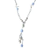 Blue Lace Agate & Pearl T-Bar Necklace