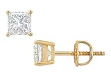 14K Yellow Gold : Princess Cut Diamond Stud Earrings 1.25 CT. TW.