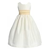 New Poly-Dupioni Flower Girl Dress with V-Back (Ivory or White with Alternate Waist Sash Colors) 2 to 12 Girls