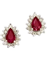 14K Yellow Gold Pear Ruby and Diamond Earrings
