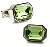 Green Royal Crystal and Sterling Silver Cufflinks w/ Jewelry Box
