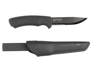 Morakniv Bushcraft Carbon Black Tactical Knife with 4.3-Inch Sandvik Carbon Serrated Steel Blade and Plastic Sheath