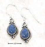 Sterling Silver 6x8mm Pear Denim Lapis Roped Border Dangle Earrings