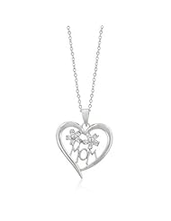 Alexander James White Gold Rhodium MOM Pendant Featuring Princess Cut Clear Cubic Zirconia Bar Set in Silvertone Chain Included