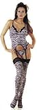 Zebra Print Cami with Garter Clips, G-String and Stockings