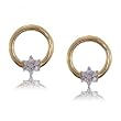 Diamond Circle of Love Flower Stud Earrings in Solid Yellow Gold