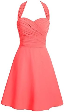 Carnivalprom Halter Neck Pleated Bodice Chiffon Short Bridesmaid Dress US2 Coral