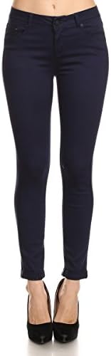 Enjean Women's Cropped Colored Pants w/ Cuffed Hem (Khaki, Mint, Blush, Black, Navy, Burgundy) (Navy, 7)