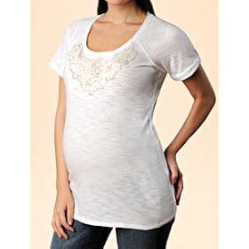 Buy A Pea in the Pod: Short Sleeve Scoop Neck Decorative Trim Maternity T Shirt by A Pea in the Pod