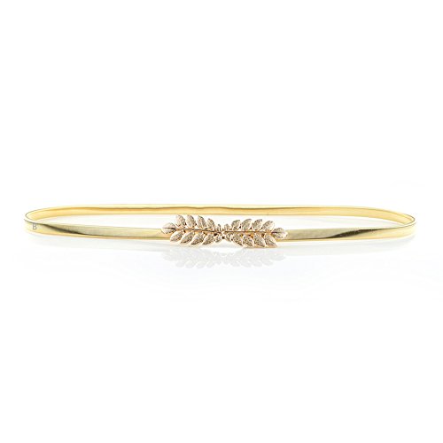 Women Waist Chain Leaf Shape Metal Stretch Elastic Ladies Metal Chain Belts (Gold)