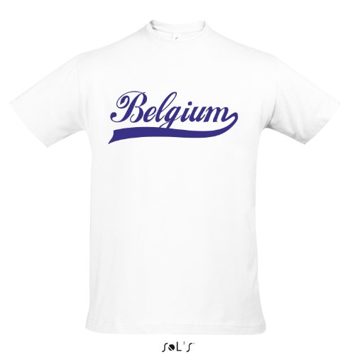T-Shirt – Belgium Oldschool Belgien LÄNDERSHIRT EM / WM FAN Trikot S-XXL , White – blau , S