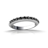 14K White Gold Genuine Round Black Diamond Wedding Band Ring