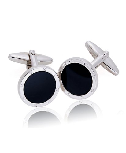 Montblanc Style Black Stone Mens Silver Cufflinks