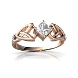 14k Rose Gold Square Genuine White Topaz Celtic Knot Ring