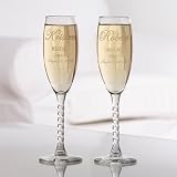 Engraved Crystal Champagne Flutes - Bride and Groom Design
